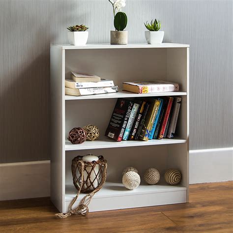 White 3 Tier Low Bookcase | Lounge Furniture | Wooden Bookcase