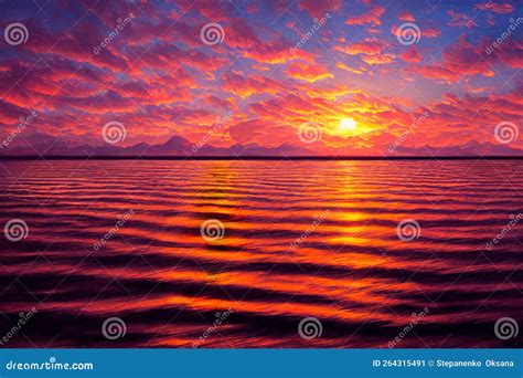 Orange Sunset on the Sea. Pink Red Reflections on Water Waves. Ripple on Ocean Surface Sun ...