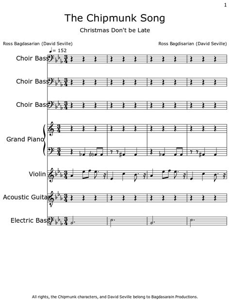 The Chipmunk Song - Sheet music for Choir Aahs, Piano, Violin, Acoustic ...