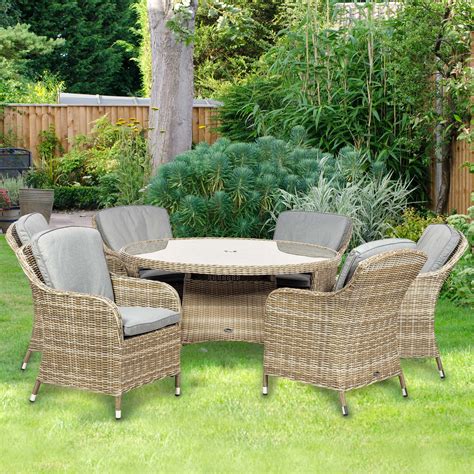 Royalcraft Wentworth 6 Person Rattan Outdoor Round Dining Set With Imperial Chairs & Grey ...