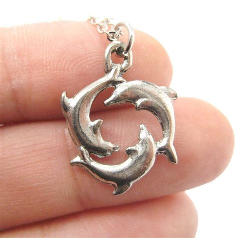 Dolphin Shaped Round Animal Charm Necklace in Silver | MADE IN USA