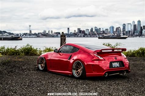 #Nissan #370z #StanceNation #Custom #Modified #Slammed #Red #Accuair # ...