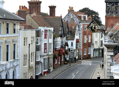 Historic buildings in Lewes High Street, East Sussex Stock Photo - Alamy