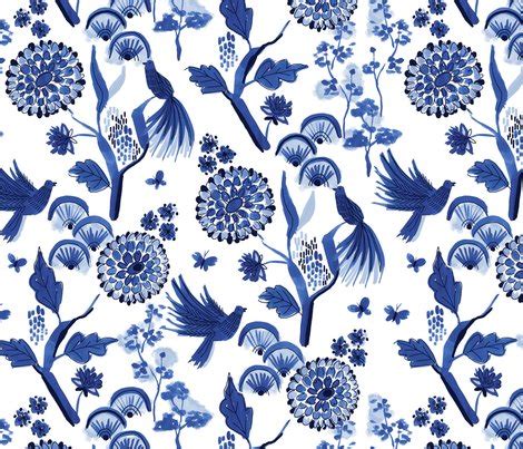 blue chinoiserie wallpaper - laura_may_designs - Spoonflower