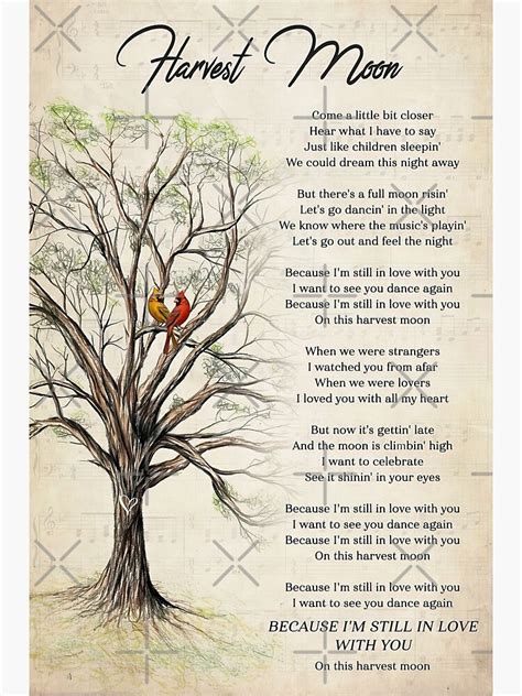 "Harvest Moon Lyrics Poster Gift - Harvest Moon Cardinal Bird Christmas ...