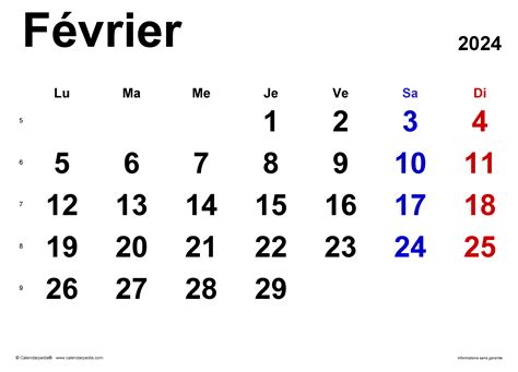 Calendrier février 2024 Excel, Word et PDF - Calendarpedia