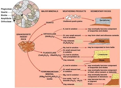 Rock Weathering | Conceptual diagram showing weathering products of granodiorite.