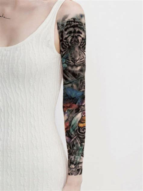 Full Sleeve Tiger and Florals Temporary Tattoo Nature Tattoo - Etsy