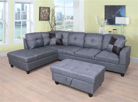 Sam Left Facing Sectional Sofa with Ottoman, Grey - Walmart.com