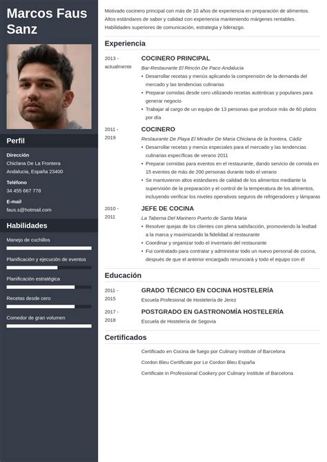 Ejemplo de CV para Cocinero: Curriculum Vitae para Cocina