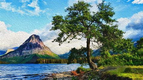 river and trees - oil on canvas HD wallpaper download