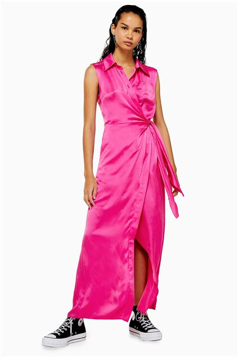 Topshop Boutique + Hot Pink Silk Maxi Dress