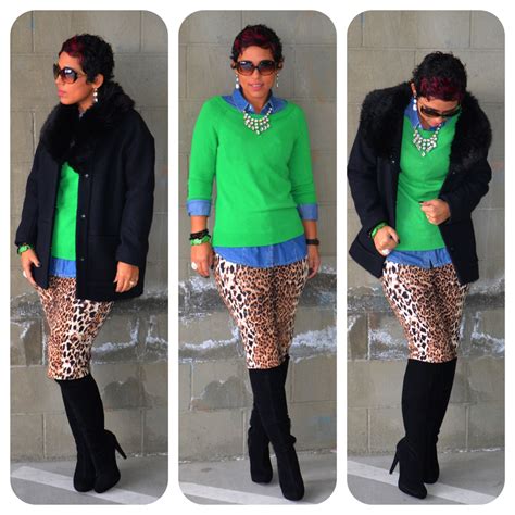 OOTD: Leopard Pencil Skirt + Denim & Green + Faux Fur |Fashion, Lifestyle, and DIY