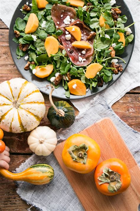 Persimmons and Watercress Salad with Candied Walnuts and Goat's Cheese - My Kitchen Love