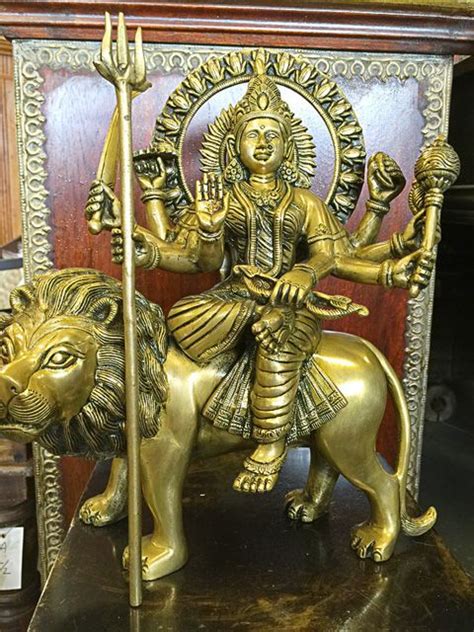 Brass Goddess Durga Statue Seated on Lion | Statue, Brass statues, Sculpture