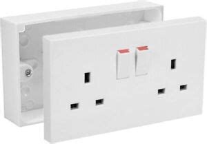 2 GANG DOUBLE 13A WALL SWITCH SWITCHED SOCKET PLUG AND BOX WHITE PLASTIC SQUARE | eBay