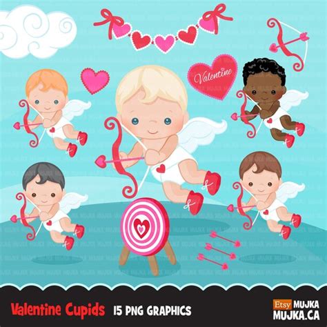 Valentine's Day Cupids clipart with arrows. Cute angel boys with love ...