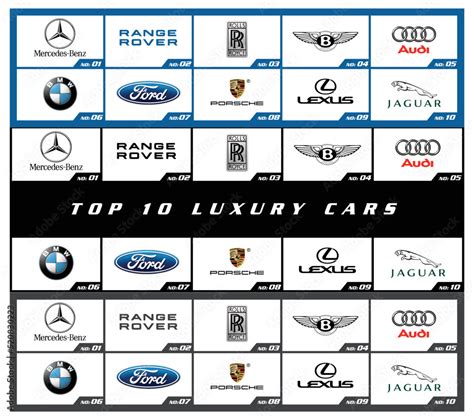 Tokyo, Japan - November 10, 2022: Top 10 Luxury car brands in the world in 2022. Logos ...