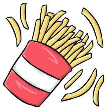 french fries are falling out of a red container on a white background, which appears to have ...