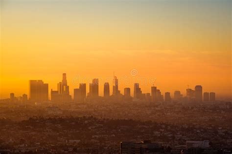 Los Angeles Skyline Viewed from Griffith Observatory at Sunrise Stock ...