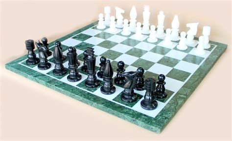 20" x 20" Collectible Green Marble Chess Board Game Set + Marble Stone Pieces | Chess board ...