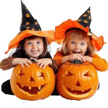 Cute Kids With Halloween Costume Inside Pumpkin, Pumpkin, Halloween, Scary PNG Transparent Image ...