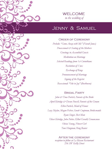 Free Printable Wedding Program Templates Word