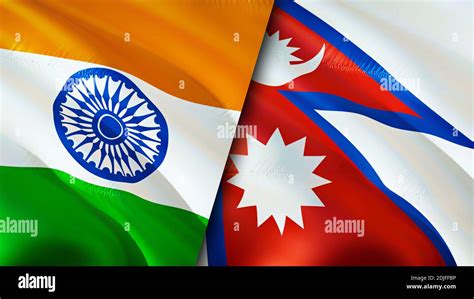 India and Nepal flags. 3D Waving flag design. India Nepal flag, picture ...