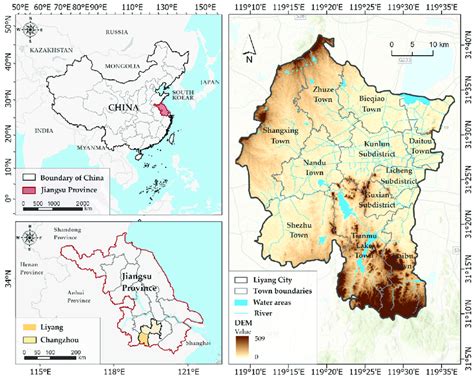 Location and digital elevation map (DEM) of Liyang. Location and... | Download Scientific Diagram