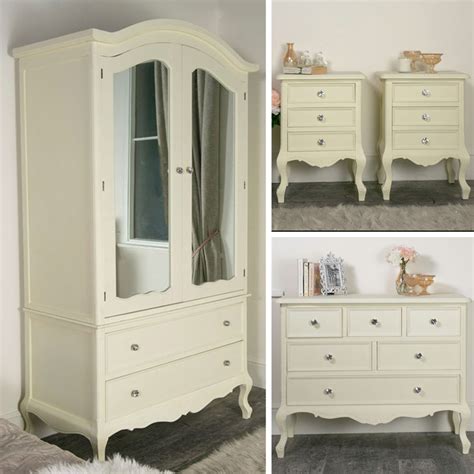 Cream Bedroom Furniture, Double Wardrobe, Chest of Drawers & Bedside Tables - Elise Cream Range