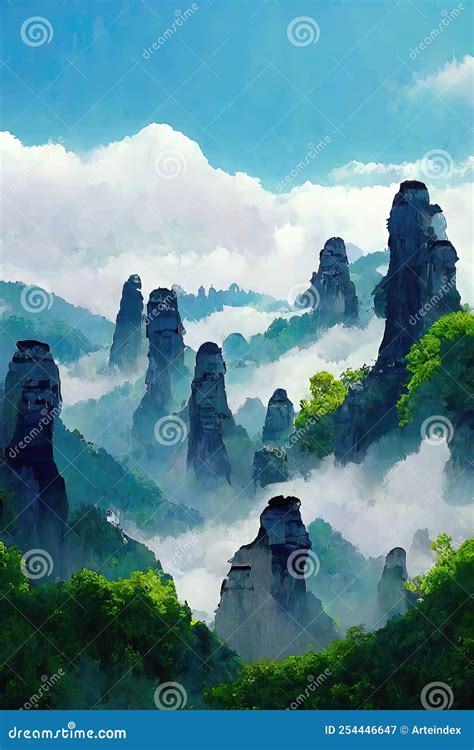 Tianzi Mountains Avatar Mountains In The Zhangjiajie Forest Park Covered With Clouds Of Fog ...