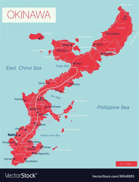 Okinawa Japan Map Detailed Vector Road Map Of Japanese Island Okinawa ...