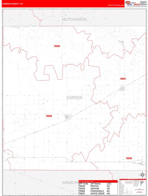 Carson County, TX Zip Code Wall Map Red Line Style by MarketMAPS - MapSales