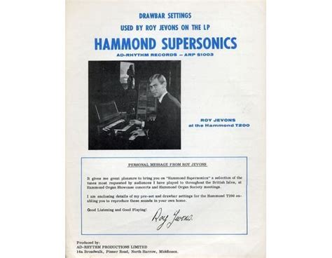 Drawbar Settings Used By Roy Jevons on The LP ''Hammond Supersonics ...