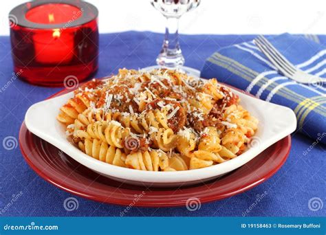 Rotelle in Tomato Meat Sauce Stock Image - Image of horizontal, pasta ...