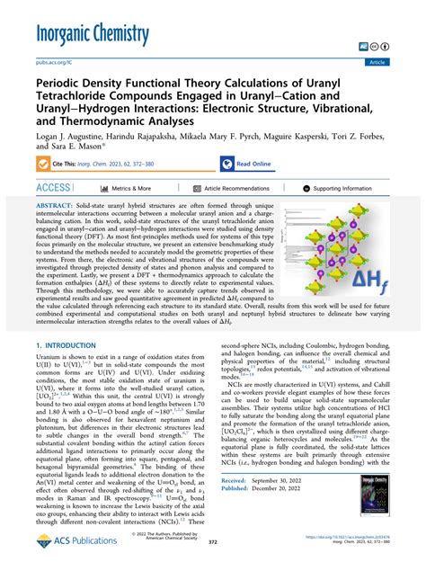 (PDF) Periodic Density Functional Theory Calculations of Uranyl Tetrachloride Compounds Engaged ...