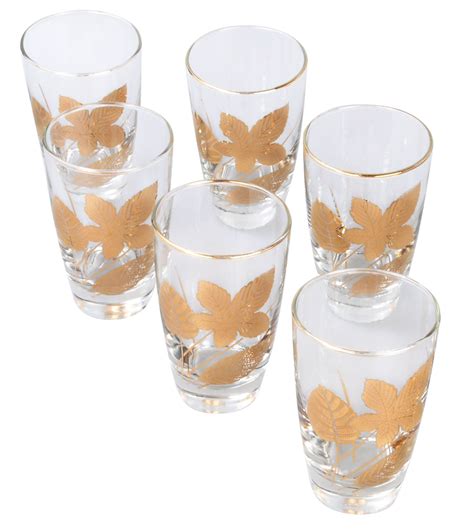 Vintage Gold Leaf Drinking Glasses - Set of 8 | Chairish