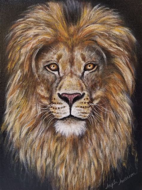 Lion Portrait Acrylic Painting | Angela Anderson (Thankful Art) | Lion painting, Lion canvas ...