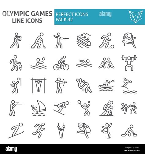 Olympic games line icon set, sport symbols collection, vector sketches, logo illustrations ...