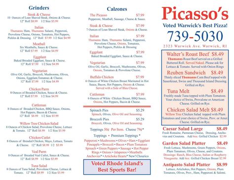 Picasso's Pizza and Pub Menu - Urbanspoon/Zomato