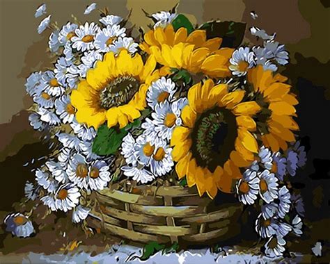 Sunflowers And Daisies Paint By Numbers - Numeral Paint Kit