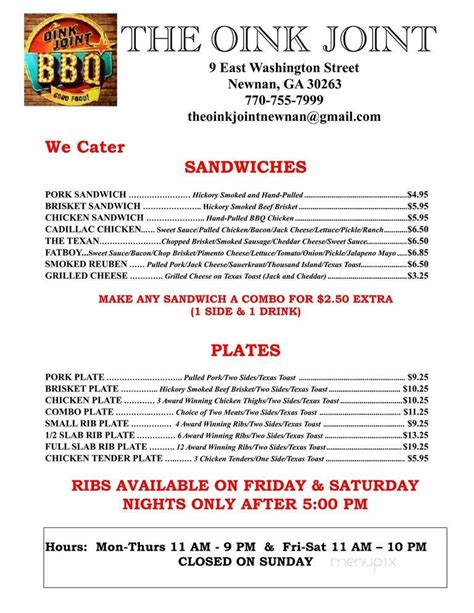 Menu of The Oink Joint Newnan in Newnan, GA 30263