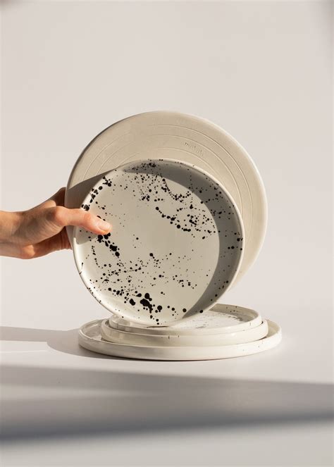 Black & White Modern Ceramic Plates Set White Dinnerware With - Etsy