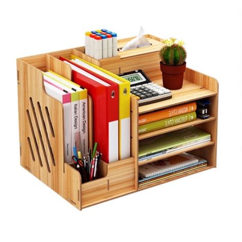 Wooden Desktop Organizer File Rack Office Supplies Books Holder Book ...