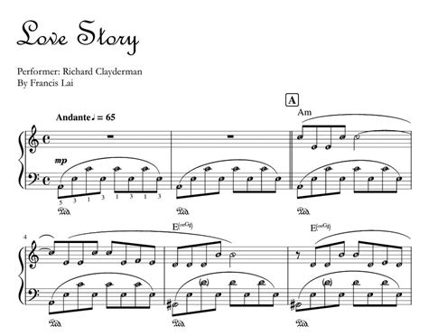 LOVE STORY richard Clayderman Piano Sheet Music PDF With Note Names - Etsy