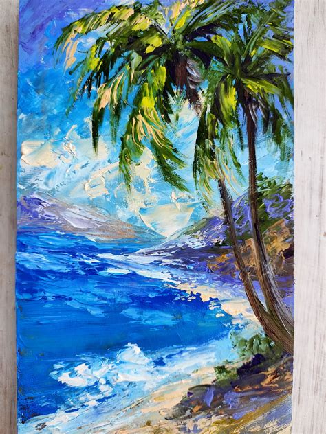 Beach Palms ocean Tropical mini painting Impasto landscape oil | Etsy