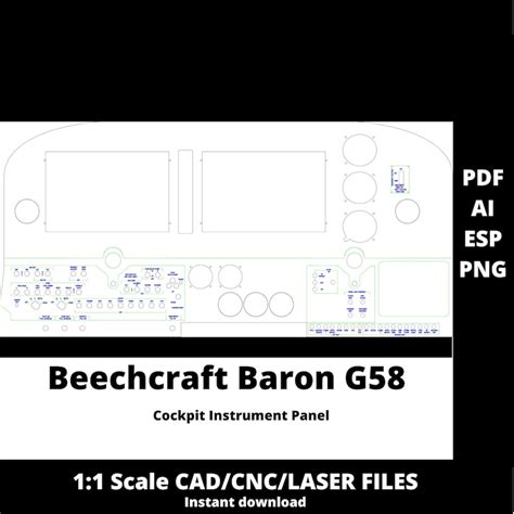 Beechcraft Baron G58 Cockpit Instrument Panel Simulator Digital File 1:1 Scale Home Cockpit CAD ...