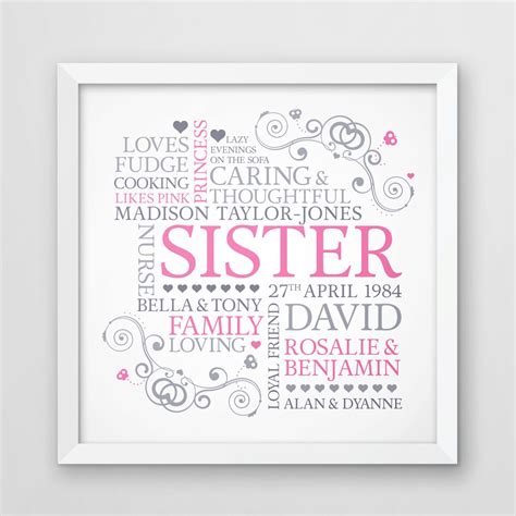 Sister word art sister print personalised gift gift for