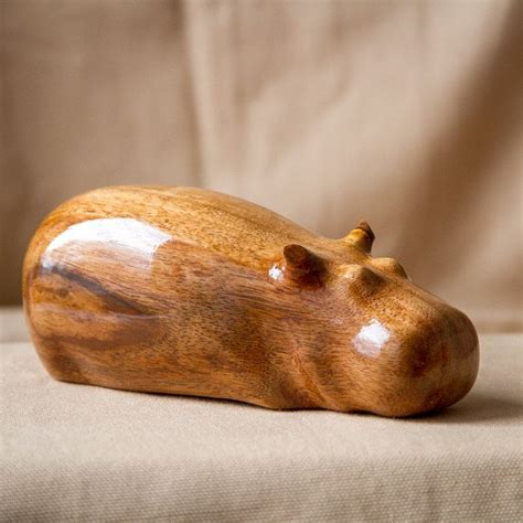 Wooden Hippopotamus Statue, Wooden Hippopotamus Figurine, Wood Carving ...