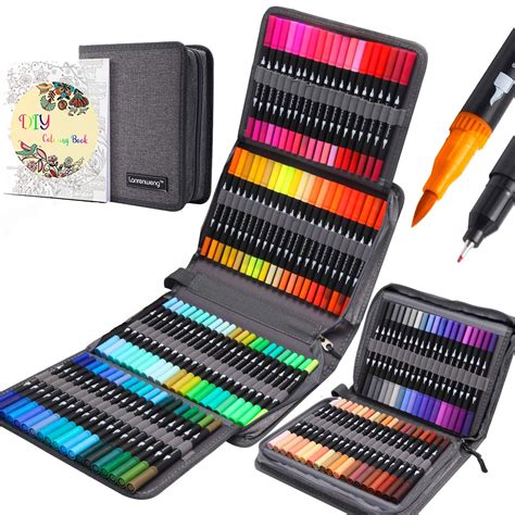 Buy 120 Colors Duo Tip Art Markers,LANRENWENG Fine Brush Tip Colored ...